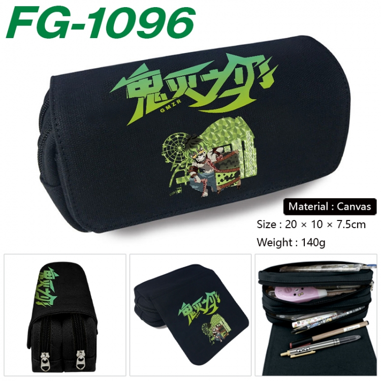 Demon Slayer Kimets Anime Multi-Function Double Zipper Canvas Cosmetic Bag Pen Case 20x10x7.5cm  FG-1096