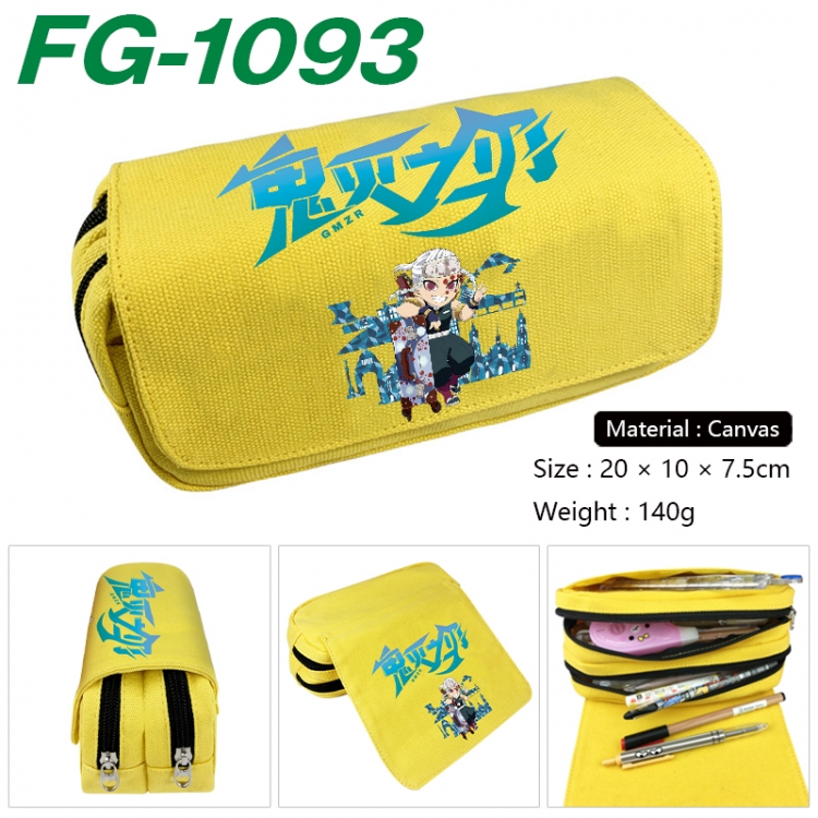 Demon Slayer Kimets Anime Multi-Function Double Zipper Canvas Cosmetic Bag Pen Case 20x10x7.5cm FG-1093