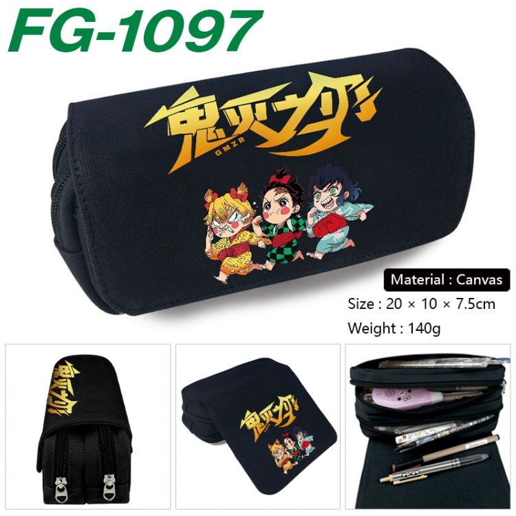 Demon Slayer Kimets Anime Multi-Function Double Zipper Canvas Cosmetic Bag Pen Case 20x10x7.5cm FG-1097