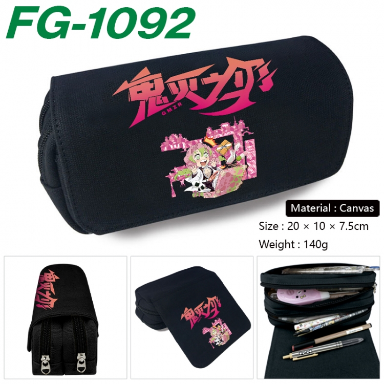 Demon Slayer Kimets Anime Multi-Function Double Zipper Canvas Cosmetic Bag Pen Case 20x10x7.5cm  FG-1092