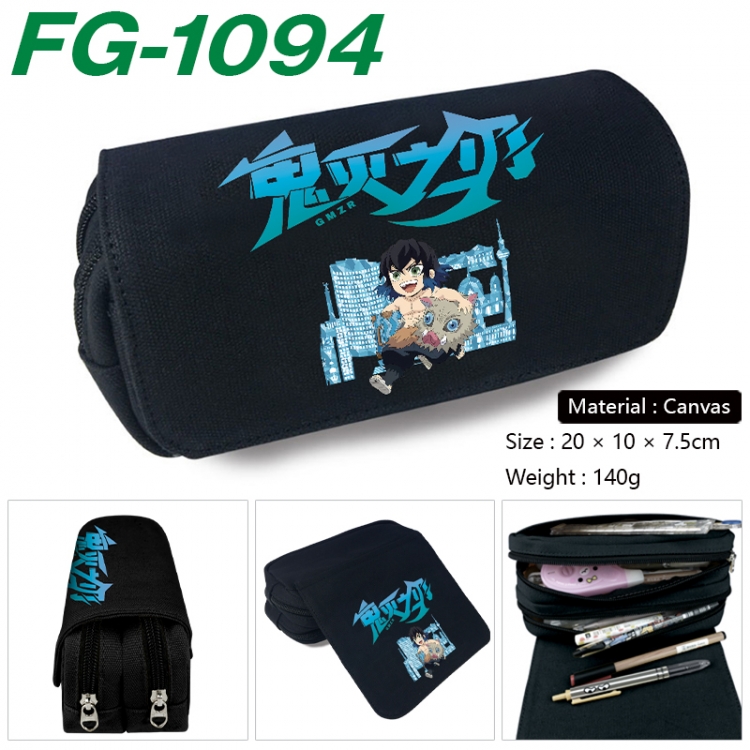 Demon Slayer Kimets Anime Multi-Function Double Zipper Canvas Cosmetic Bag Pen Case 20x10x7.5cm FG-1094