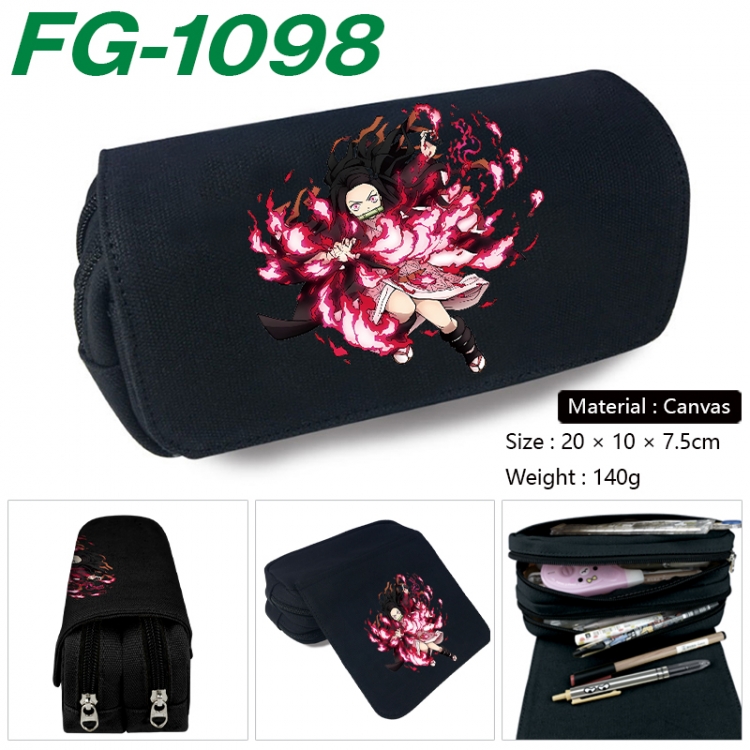 Demon Slayer Kimets Anime Multi-Function Double Zipper Canvas Cosmetic Bag Pen Case 20x10x7.5cm FG-1098