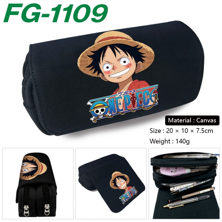 One Piece Anime Multi-Function Double Zipper Canvas Cosmetic Bag Pen Case 20x10x7.5cm