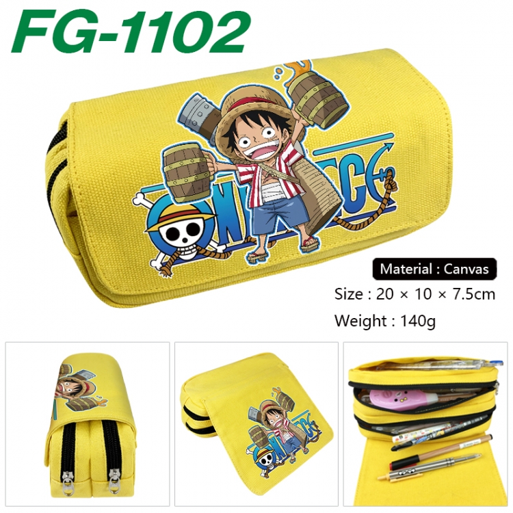 One Piece Anime Multi-Function Double Zipper Canvas Cosmetic Bag Pen Case 20x10x7.5cm