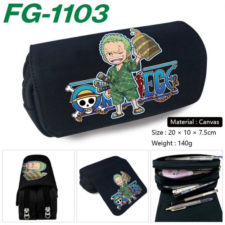 One Piece Anime Multi-Function Double Zipper Canvas Cosmetic Bag Pen Case 20x10x7.5cm