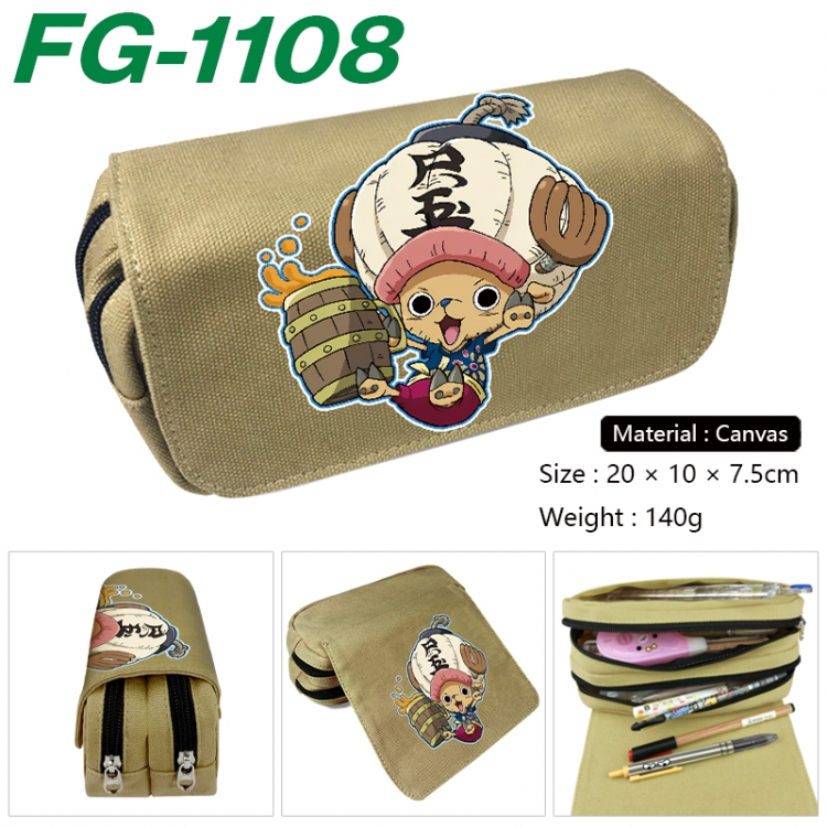 One Piece Anime Multi-Function Double Zipper Canvas Cosmetic Bag Pen Case 20x10x7.5cm