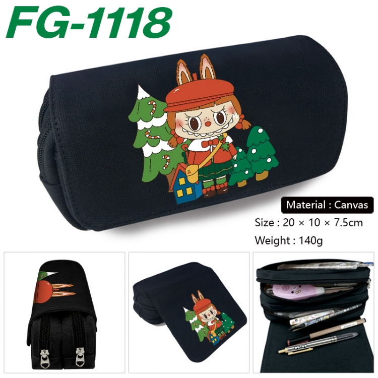 Labubu Anime Multi-Function Double Zipper Canvas Cosmetic Bag Pen Case 20x10x7.5cm  FG-1118