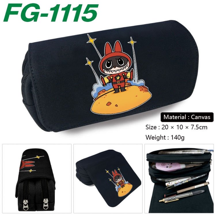 Labubu Anime Multi-Function Double Zipper Canvas Cosmetic Bag Pen Case 20x10x7.5cm FG-1115