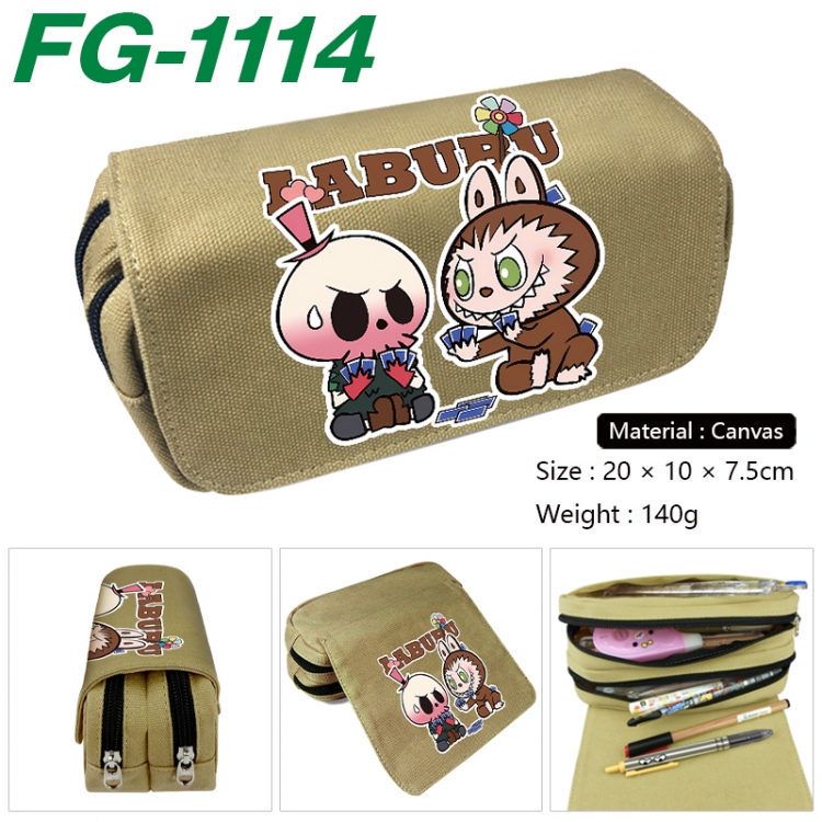 Labubu Anime Multi-Function Double Zipper Canvas Cosmetic Bag Pen Case 20x10x7.5cm FG-1114