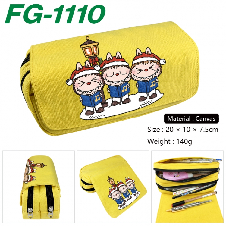 Labubu Anime Multi-Function Double Zipper Canvas Cosmetic Bag Pen Case 20x10x7.5cm FG-1110