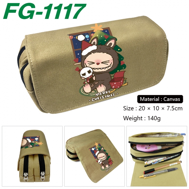 Labubu Anime Multi-Function Double Zipper Canvas Cosmetic Bag Pen Case 20x10x7.5cm FG-1117