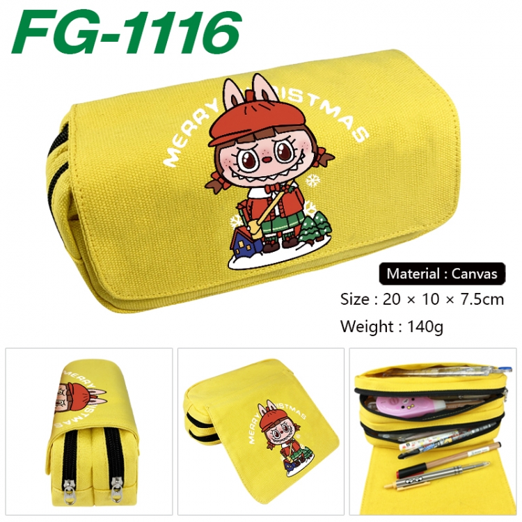 Labubu Anime Multi-Function Double Zipper Canvas Cosmetic Bag Pen Case 20x10x7.5cm FG-1116