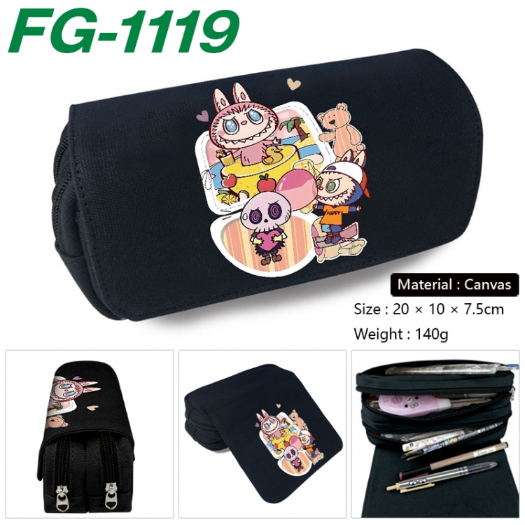 Labubu Anime Multi-Function Double Zipper Canvas Cosmetic Bag Pen Case 20x10x7.5cm  FG-1119