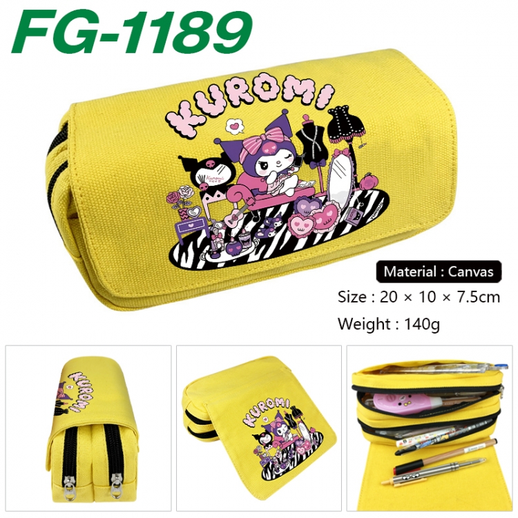 sanrio Anime Multi-Function Double Zipper Canvas Cosmetic Bag Pen Case 20x10x7.5cm FG-1189