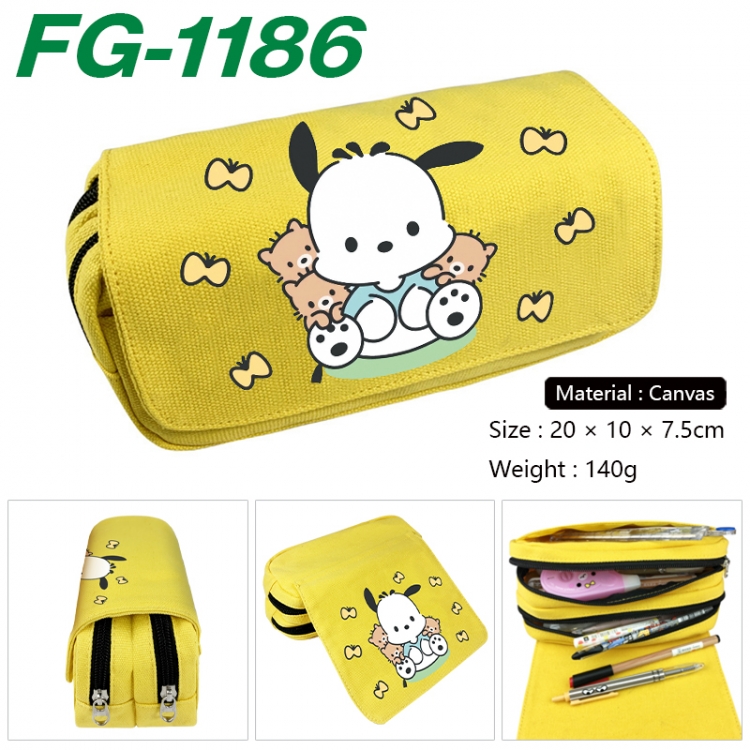 sanrio Anime Multi-Function Double Zipper Canvas Cosmetic Bag Pen Case 20x10x7.5cm FG-1186