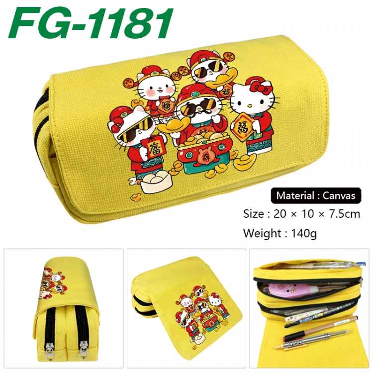 sanrio Anime Multi-Function Double Zipper Canvas Cosmetic Bag Pen Case 20x10x7.5cm FG-1181