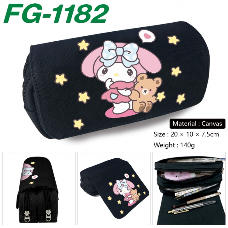 sanrio Anime Multi-Function Double Zipper Canvas Cosmetic Bag Pen Case 20x10x7.5cm FG-1182