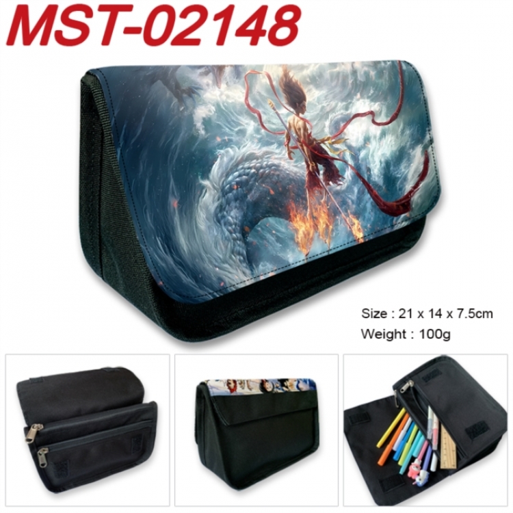 Nezha Anime Velcro canvas zipper pencil case Pencil Bag 21x14x7.5cm MST-02148