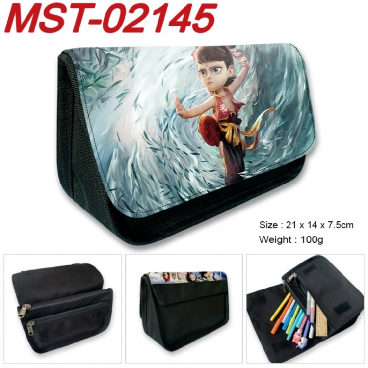 Nezha Anime Velcro canvas zipper pencil case Pencil Bag 21x14x7.5cm MST-02145