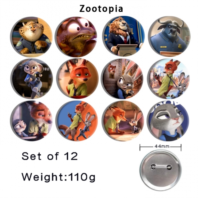 Zootopia Anime tinplate bright film badge 44mm a set of 12