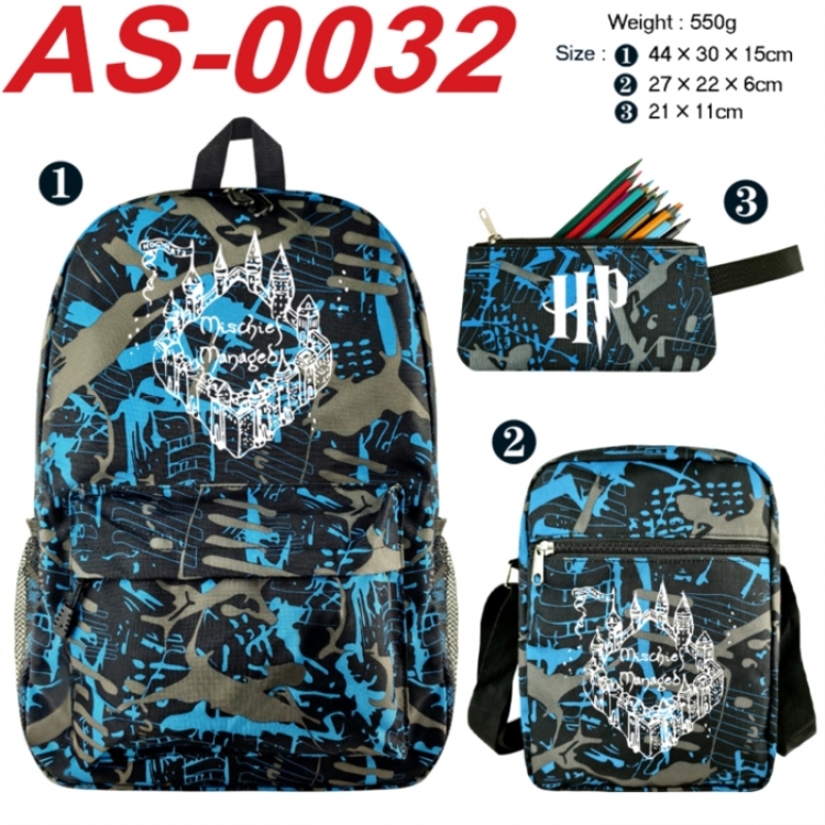 Harry Potter Anime canvas backpack backpack+lunch bag+pencil case set 550g