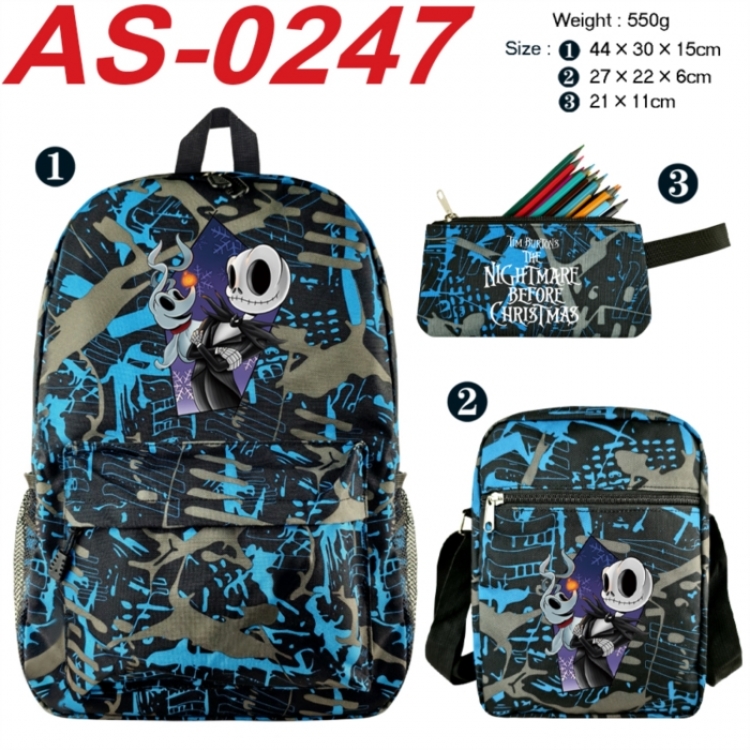 The Nightmare Before Christmas Anime canvas backpack backpack+lunch bag+pencil case set 550g