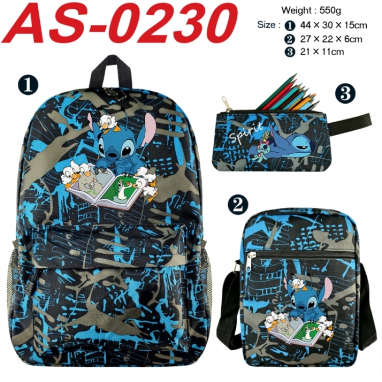 Lilo & Stitch Anime canvas backpack backpack+lunch bag+pencil case set 550g