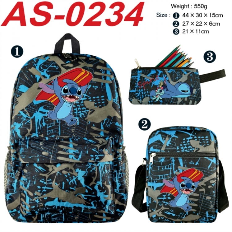 Lilo & Stitch Anime canvas backpack backpack+lunch bag+pencil case set 550g