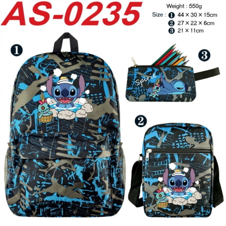 Lilo & Stitch Anime canvas backpack backpack+lunch bag+pencil case set 550g