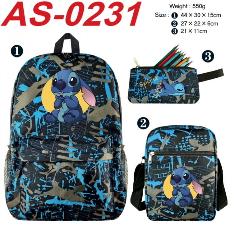 Lilo & Stitch Anime canvas backpack backpack+lunch bag+pencil case set 550g