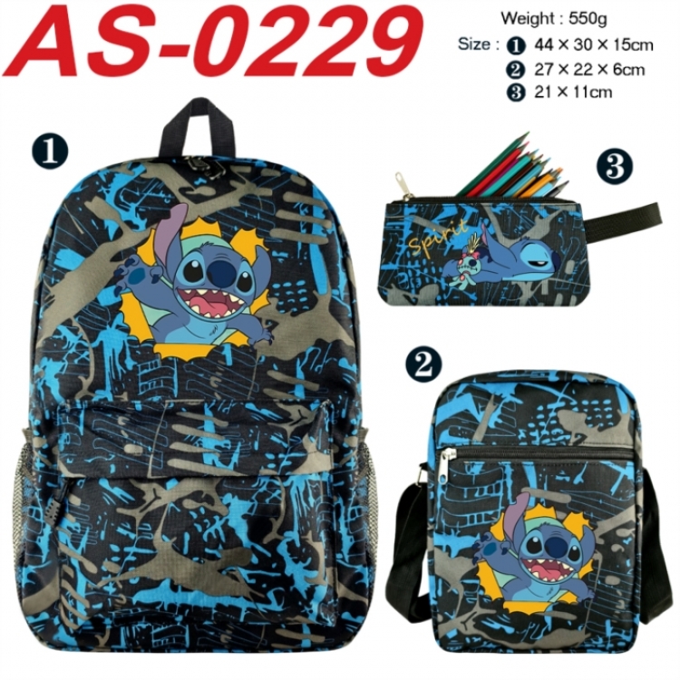 Lilo & Stitch Anime canvas backpack backpack+lunch bag+pencil case set 550g
