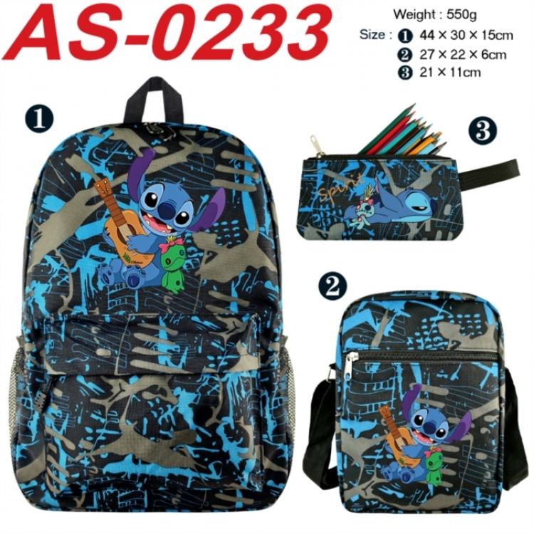 Lilo & Stitch Anime canvas backpack backpack+lunch bag+pencil case set 550g