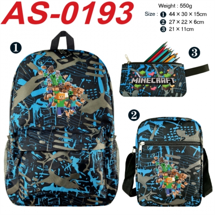 Minecraft Anime canvas backpack backpack+lunch bag+pencil case set 550g