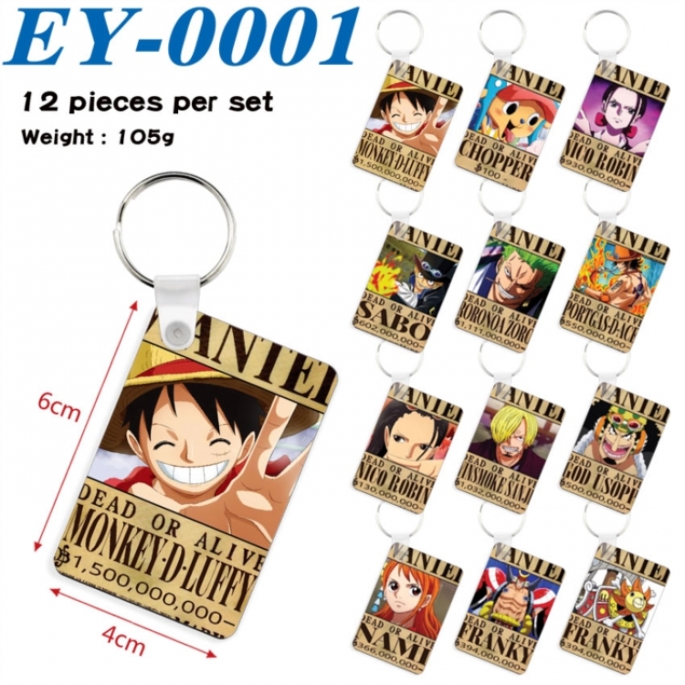 One Piece Anime rectangular keychain pendant 6x4cm a set of 12