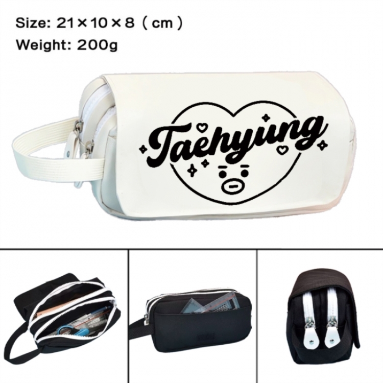 BTS Anime peripheral handheld large capacity double-layer Oxford cloth pencil case 21X10X8cm