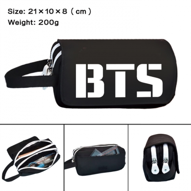 BTS Anime peripheral handheld large capacity double-layer Oxford cloth pencil case 21X10X8cm