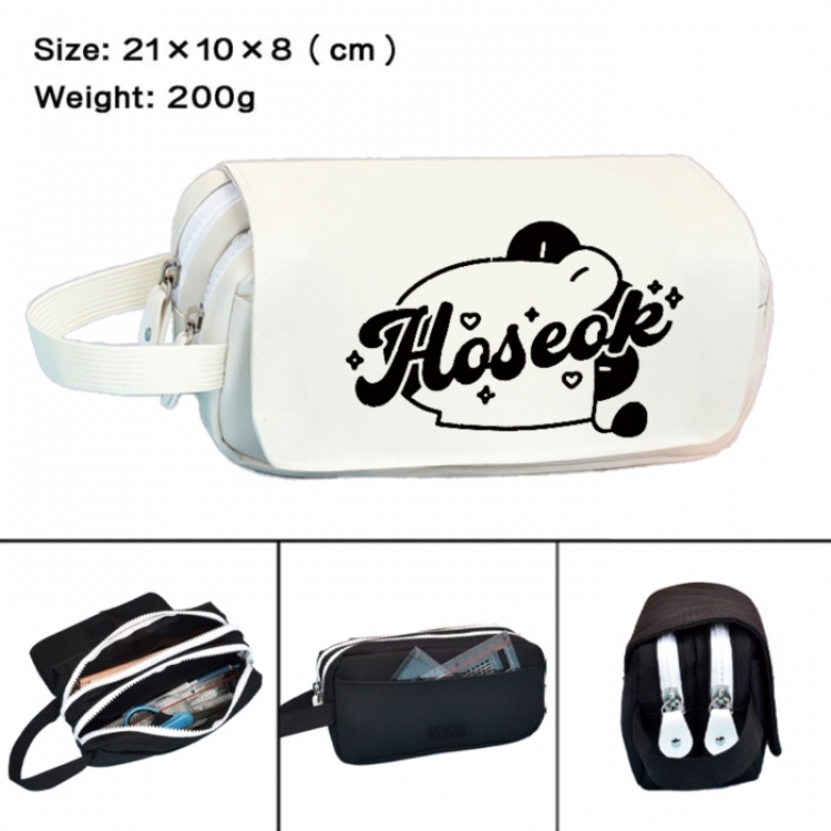 BTS Anime peripheral handheld large capacity double-layer Oxford cloth pencil case 21X10X8cm