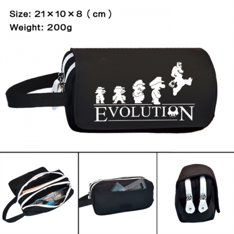 Super Mario Anime peripheral handheld large capacity double-layer Oxford cloth pencil case 21X10X8cm