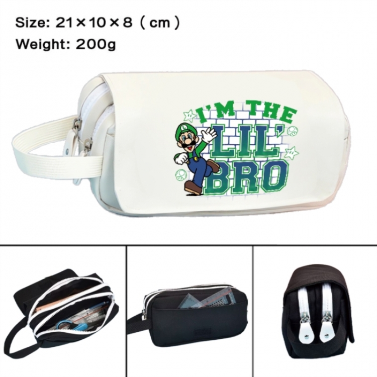 Super Mario Anime peripheral handheld large capacity double-layer Oxford cloth pencil case 21X10X8cm