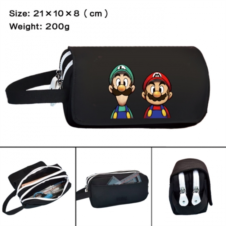 Super Mario Anime peripheral handheld large capacity double-layer Oxford cloth pencil case 21X10X8cm