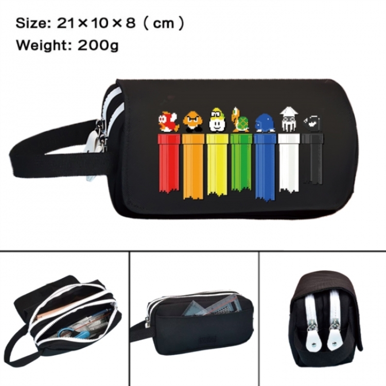 Super Mario Anime peripheral handheld large capacity double-layer Oxford cloth pencil case 21X10X8cm