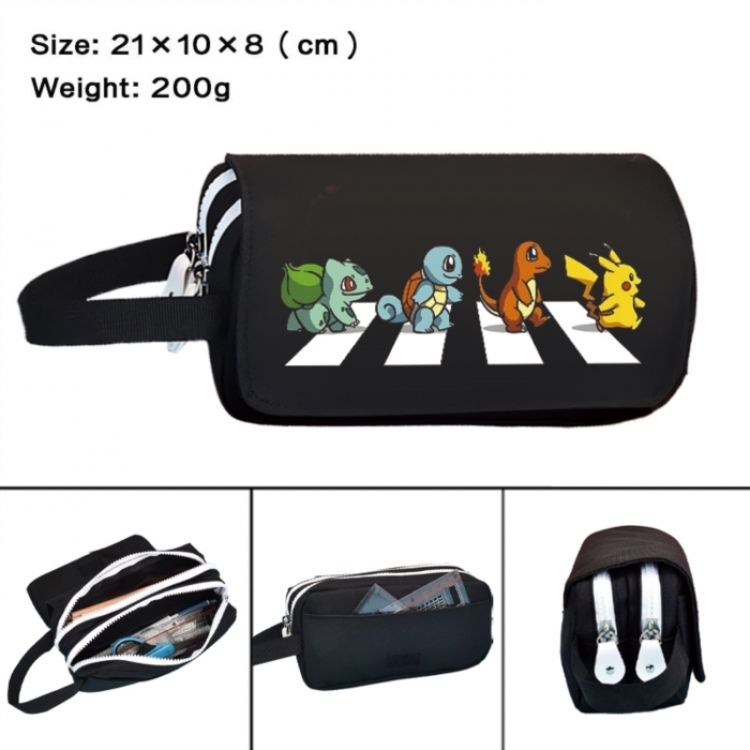 Pokemon Anime peripheral handheld large capacity double-layer Oxford cloth pencil case 21X10X8cm