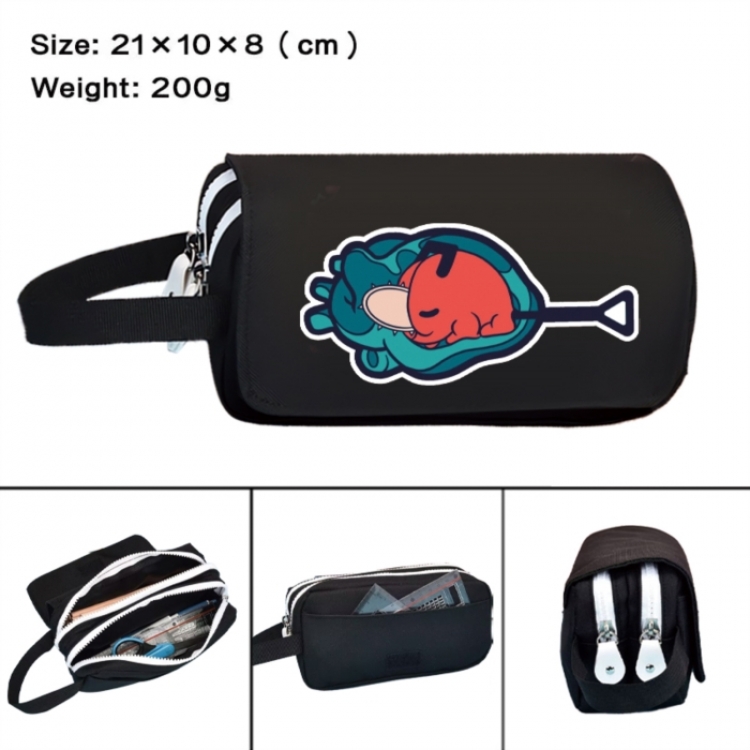 Chainsaw man Anime peripheral handheld large capacity double-layer Oxford cloth pencil case 21X10X8cm