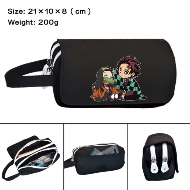 Demon Slayer Kimets Anime peripheral handheld large capacity double-layer Oxford cloth pencil case 21X10X8cm