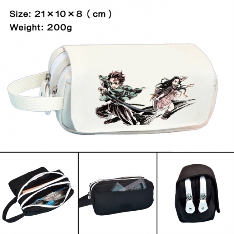 Demon Slayer Kimets Anime peripheral handheld large capacity double-layer Oxford cloth pencil case 21X10X8cm