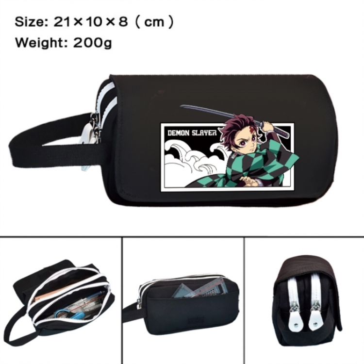 Demon Slayer Kimets Anime peripheral handheld large capacity double-layer Oxford cloth pencil case 21X10X8cm