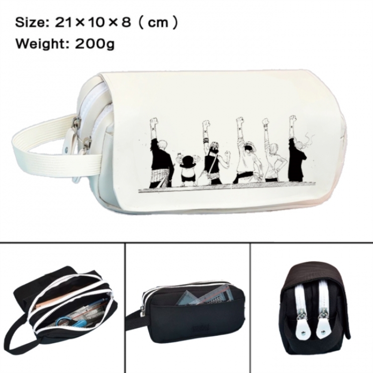 One Piece Anime peripheral handheld large capacity double-layer Oxford cloth pencil case 21X10X8cm