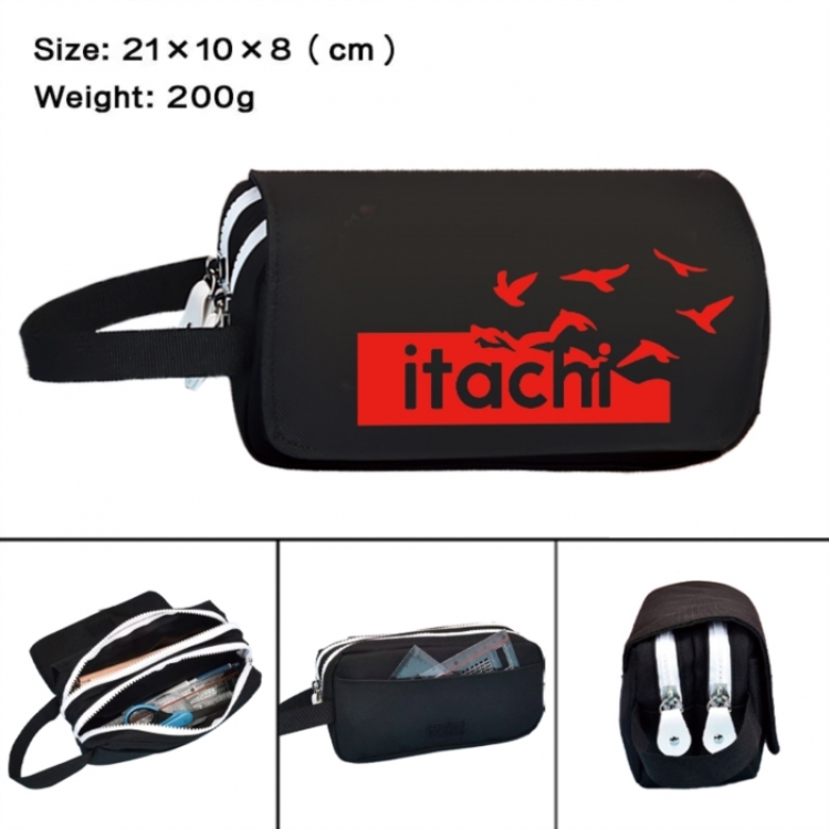 Naruto Anime peripheral handheld large capacity double-layer Oxford cloth pencil case 21X10X8cm