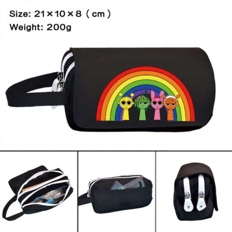 Sprunki Anime peripheral handheld large capacity double-layer Oxford cloth pencil case 21X10X8cm