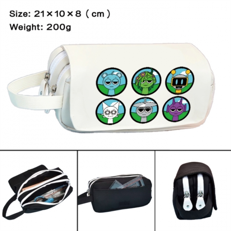 Sprunki Anime peripheral handheld large capacity double-layer Oxford cloth pencil case 21X10X8cm